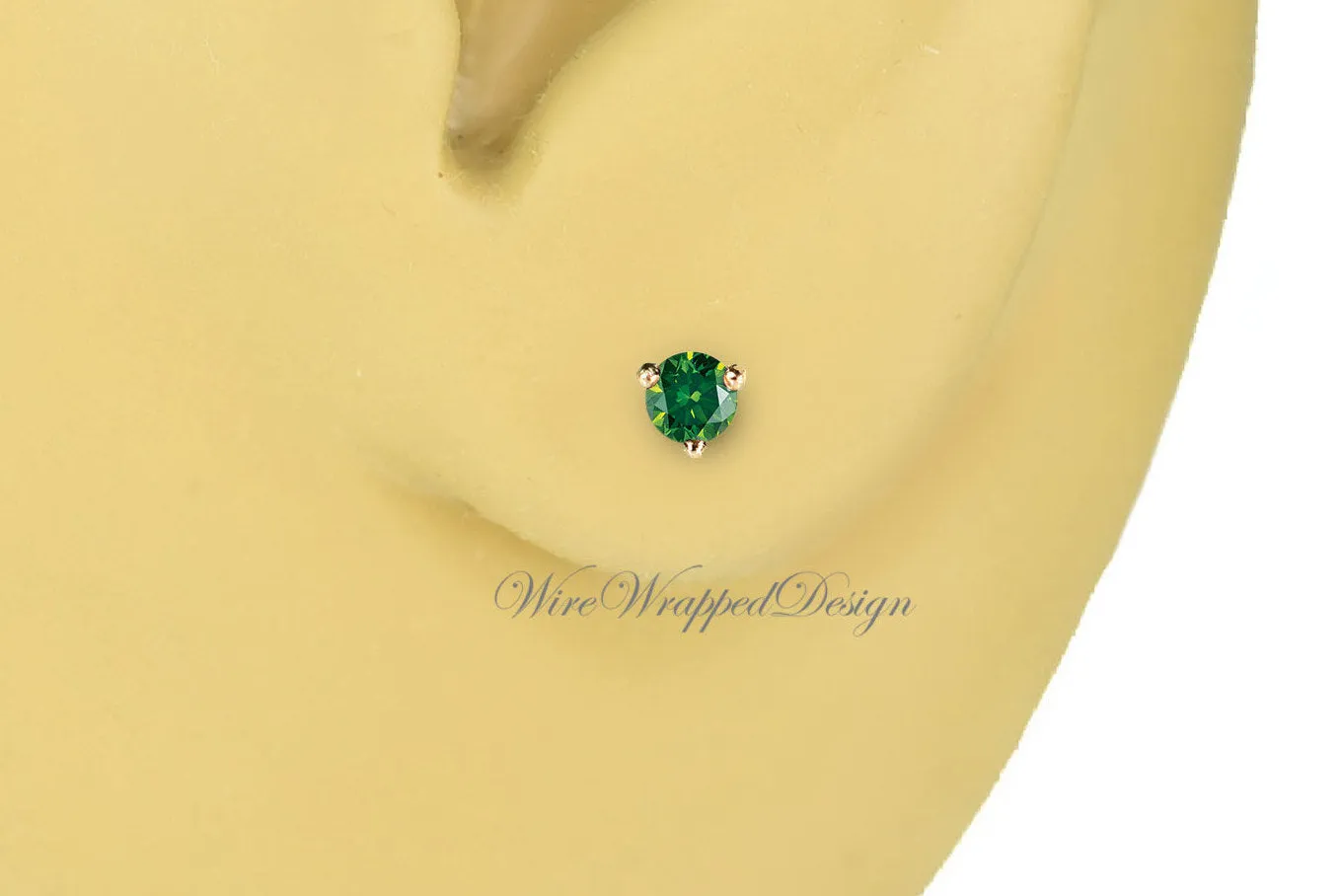 PAIR Genuine Dark GREEN DIAMOND Earrings Studs 2.5mm 0.12tcw Martini 14k Solid Gold (Yellow, Rose,White) Platinum Silver Cartilage Helix