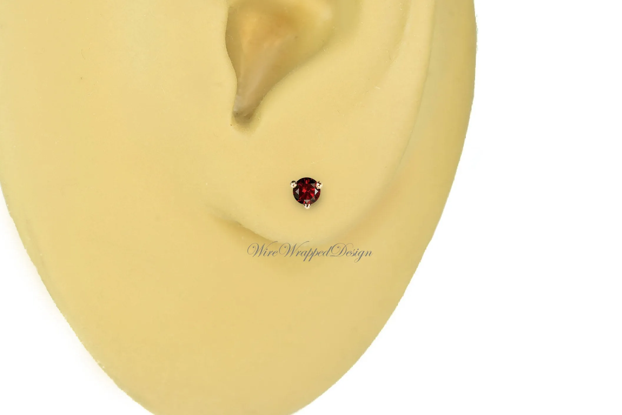PAIR Genuine RED DIAMOND Earrings Studs 2.5mm 0.12tcw Martini 14k Solid Gold (Yellow, Rose or White) Platinum, Silver Cartilage Helix Tragus