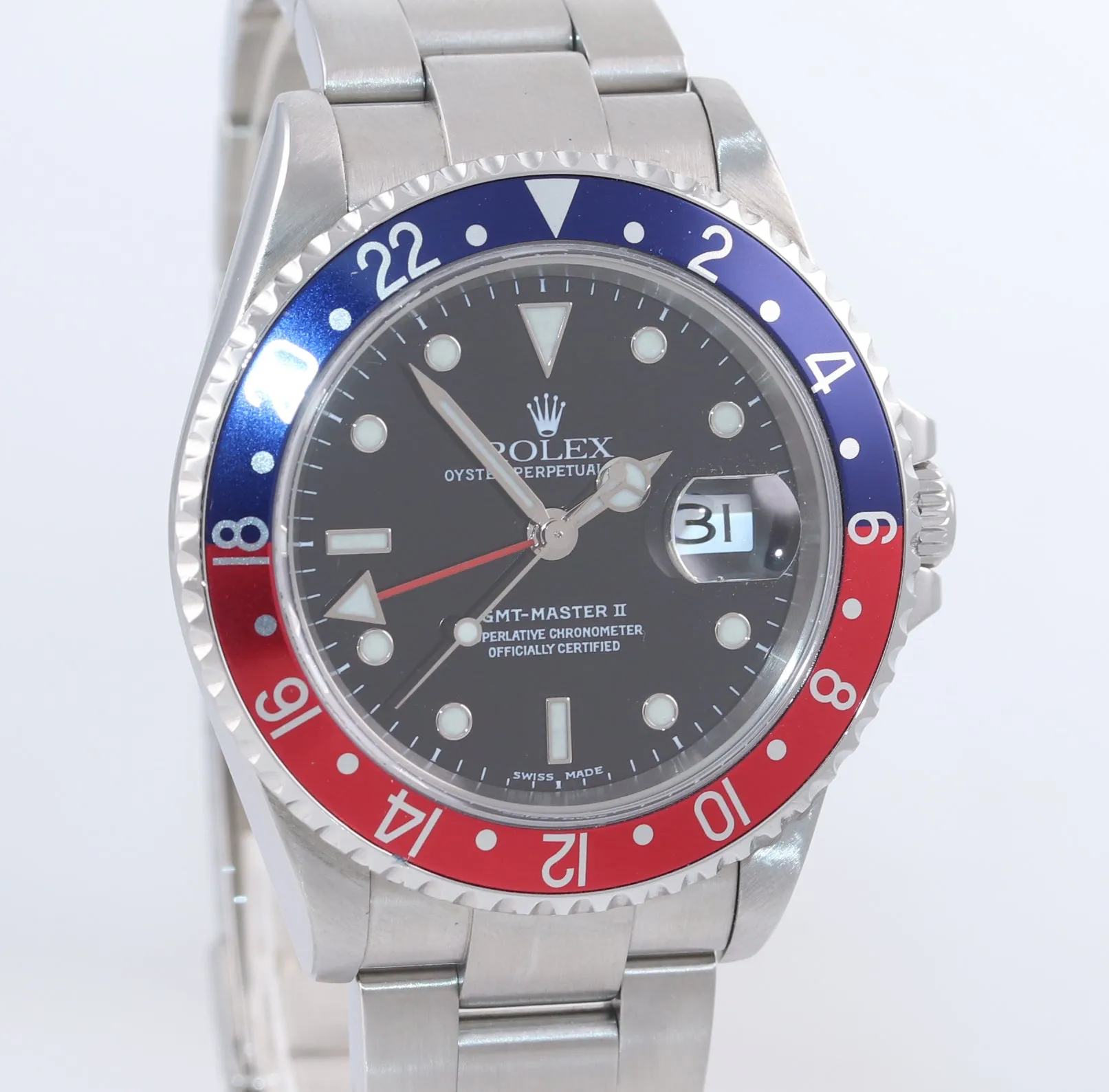 PAPERS 2005 NO HOLES Rolex GMT-Master 2 Pepsi Red Blue Steel 16710 40mm Watch