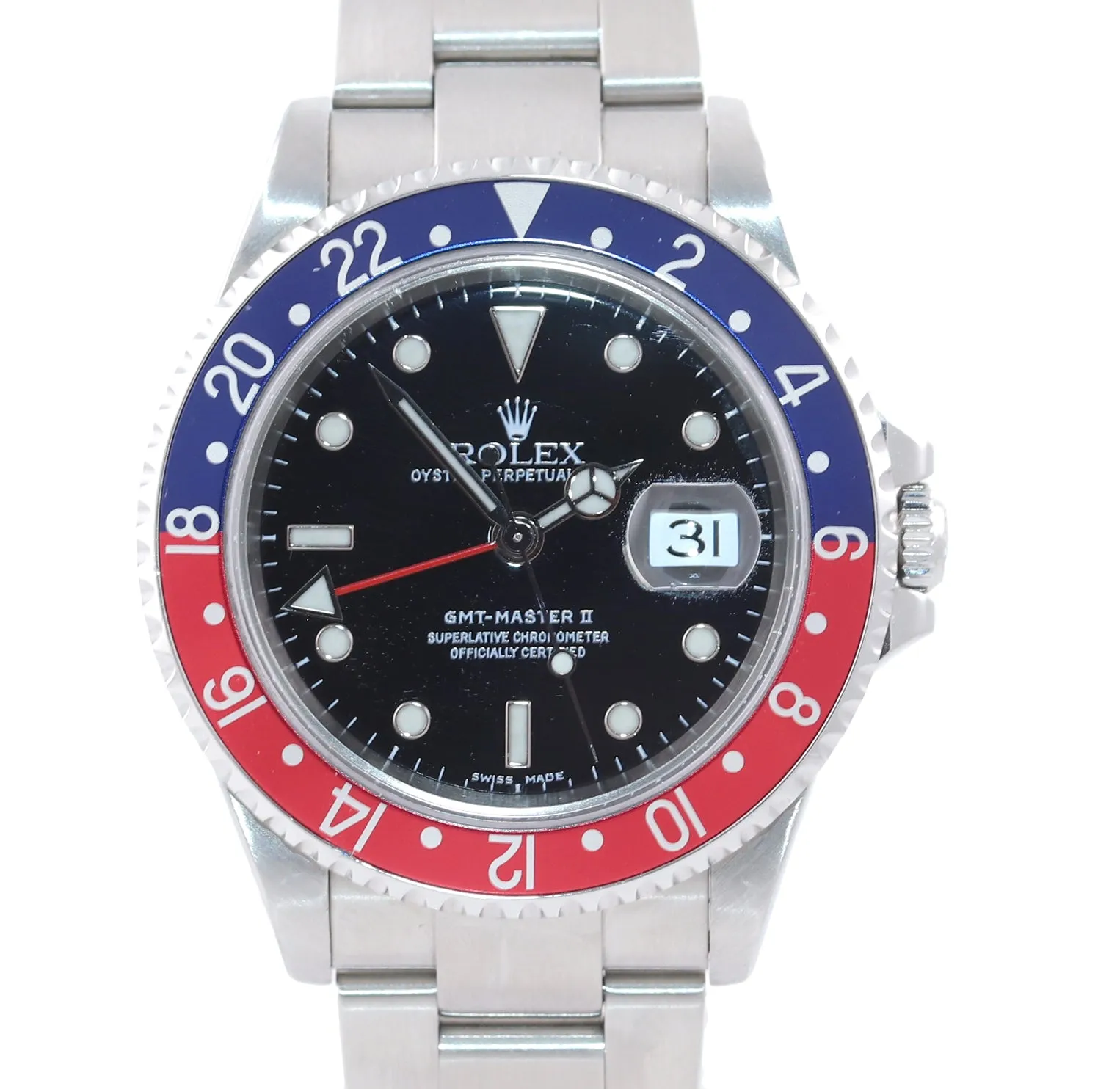 PAPERS 2005 NO HOLES Rolex GMT-Master 2 Pepsi Red Blue Steel 16710 40mm Watch