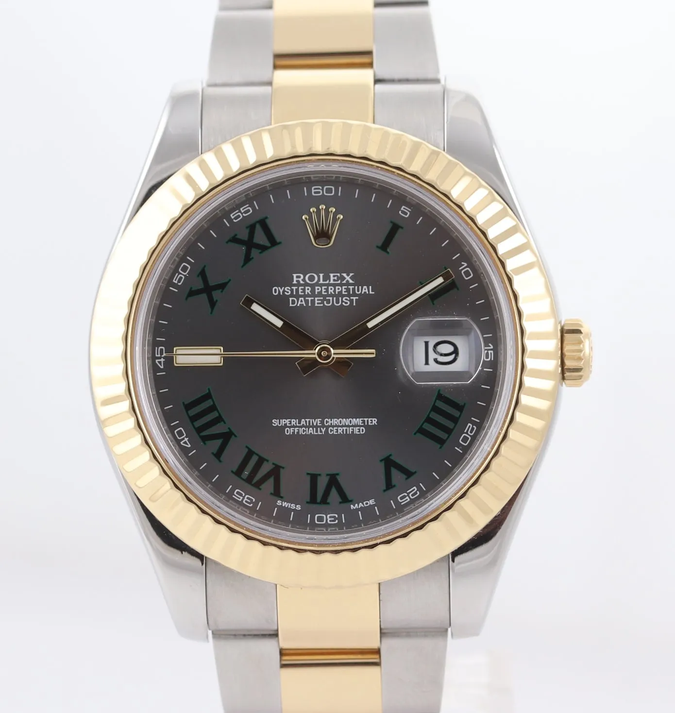 PAPERS 2014 Rolex Datejust 2 Wimbledon Slate Roman116333 Two-Tone Gold Watch