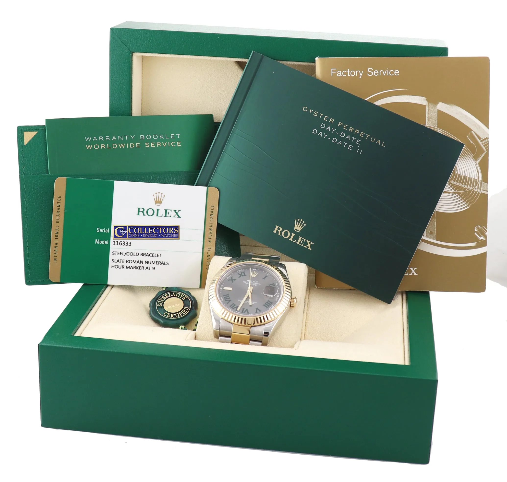 PAPERS 2014 Rolex Datejust 2 Wimbledon Slate Roman116333 Two-Tone Gold Watch