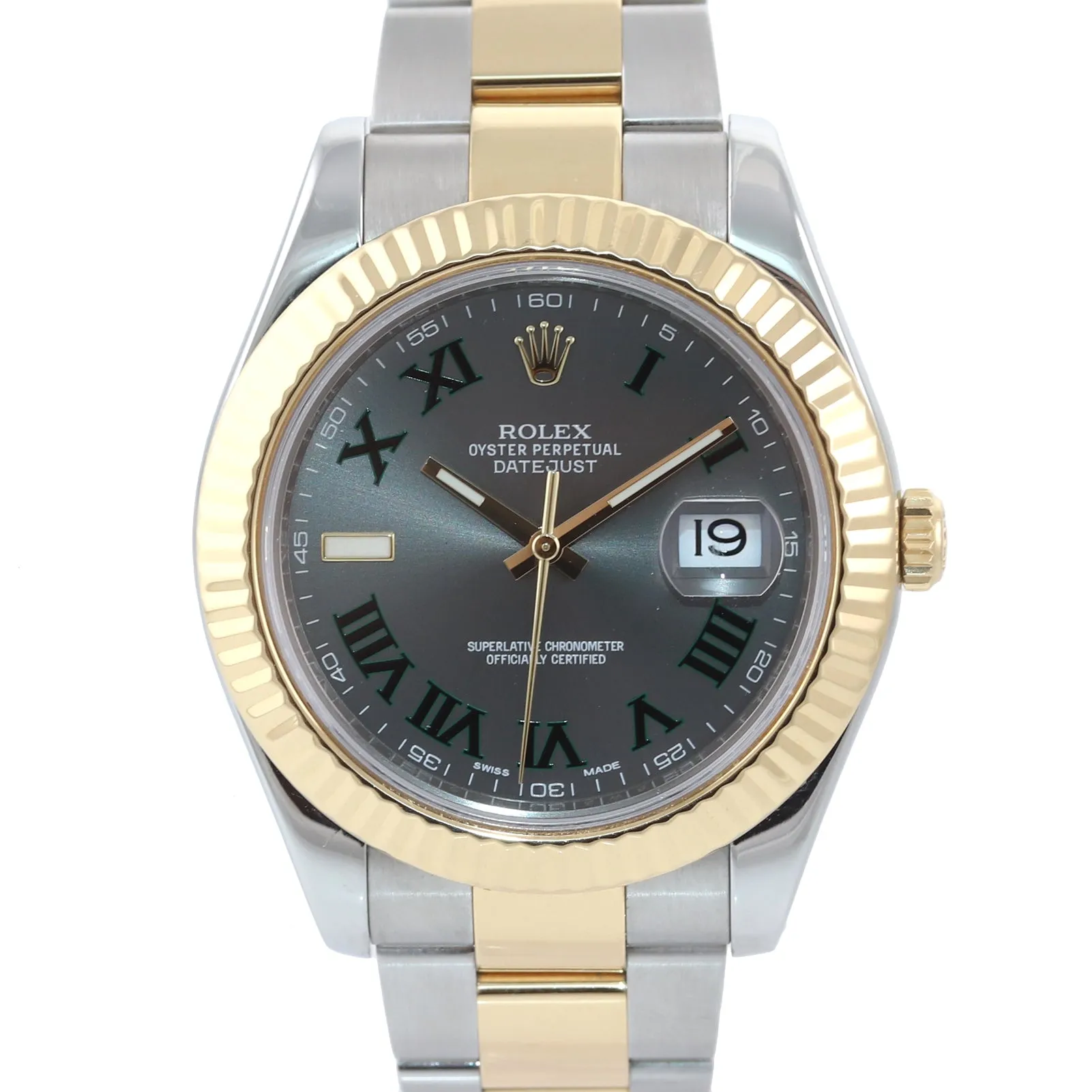 PAPERS 2014 Rolex Datejust 2 Wimbledon Slate Roman116333 Two-Tone Gold Watch