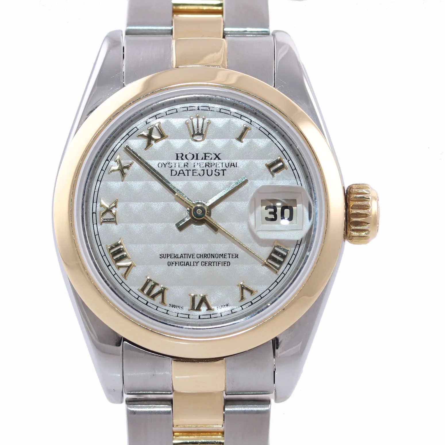 PAPERS MINT Ladies Rolex DateJust 79163 18k Gold Two Tone 26mm Pyramid Watch