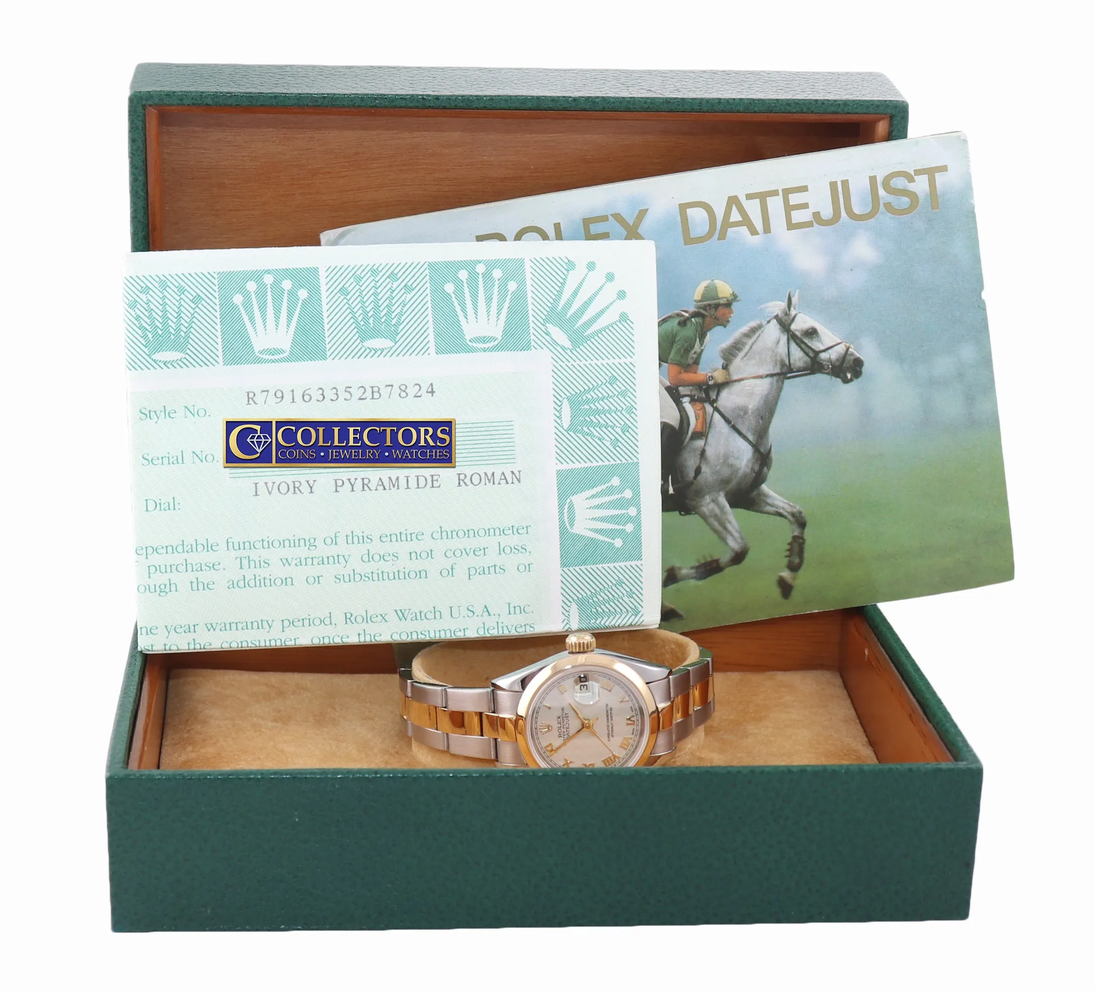 PAPERS MINT Ladies Rolex DateJust 79163 18k Gold Two Tone 26mm Pyramid Watch