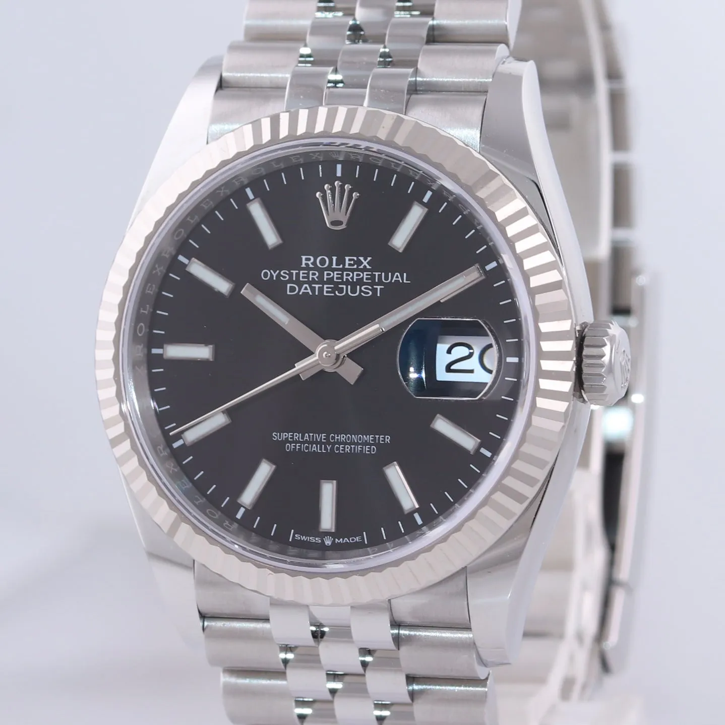 PAPERS NEW 2019 Rolex DateJust Black Stick 36mm 126234 Steel Jubilee Watch Box