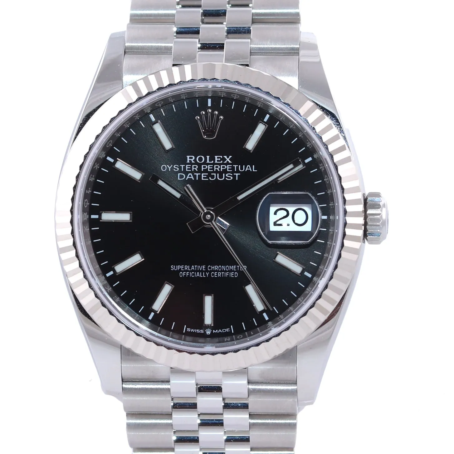 PAPERS NEW 2019 Rolex DateJust Black Stick 36mm 126234 Steel Jubilee Watch Box