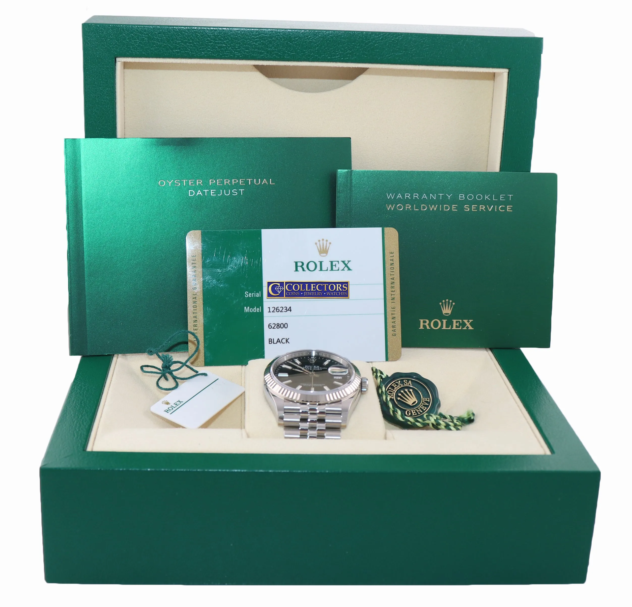PAPERS NEW 2019 Rolex DateJust Black Stick 36mm 126234 Steel Jubilee Watch Box