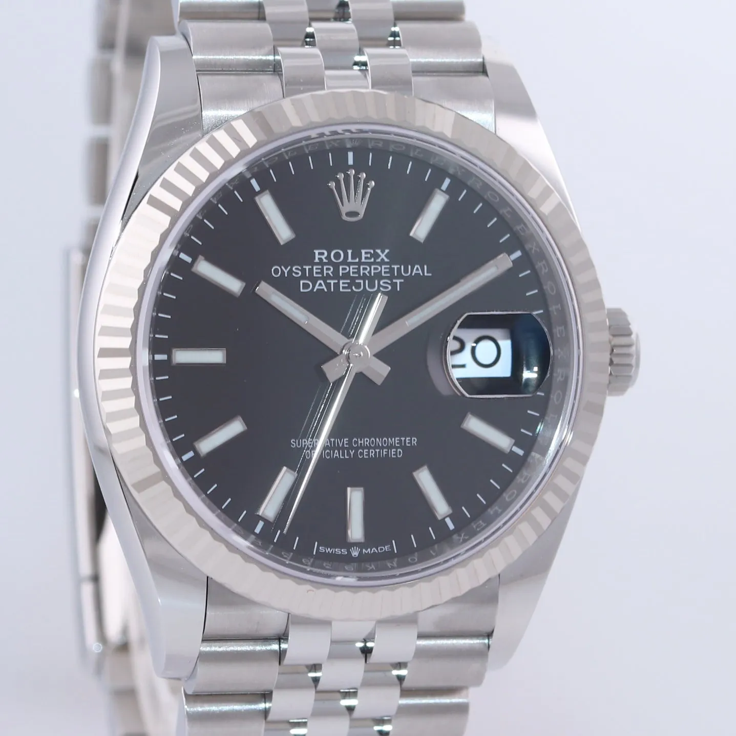 PAPERS NEW 2019 Rolex DateJust Black Stick 36mm 126234 Steel Jubilee Watch Box
