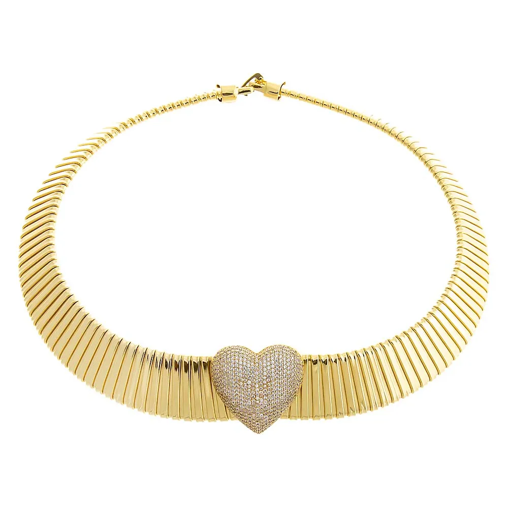 Pave Accented Heart Snake Chain Necklace