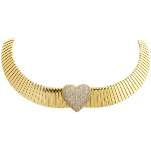 Pave Accented Heart Snake Chain Necklace