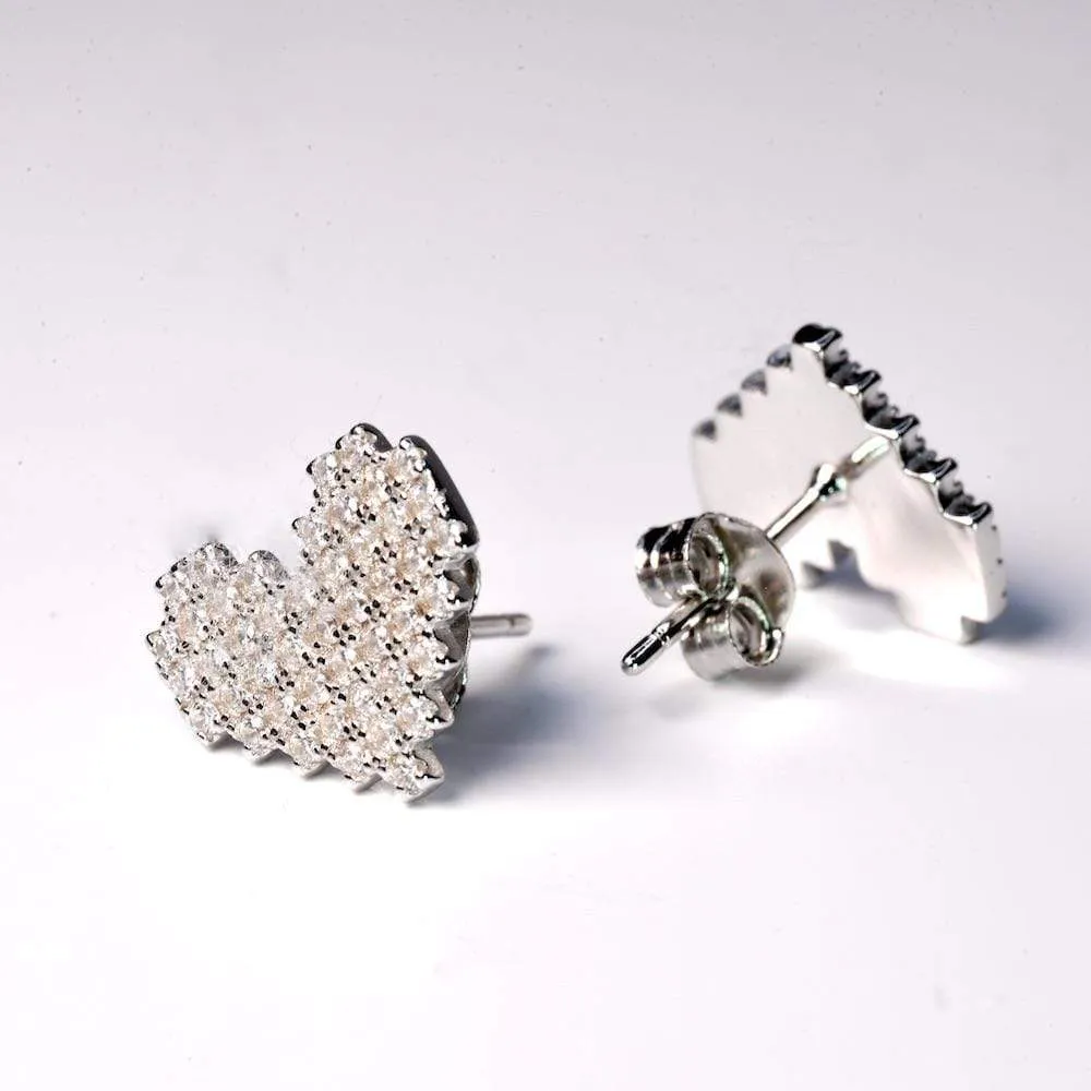 Pave Heart Shaped Studs Earring