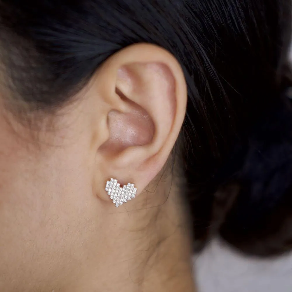 Pave Heart Shaped Studs Earring