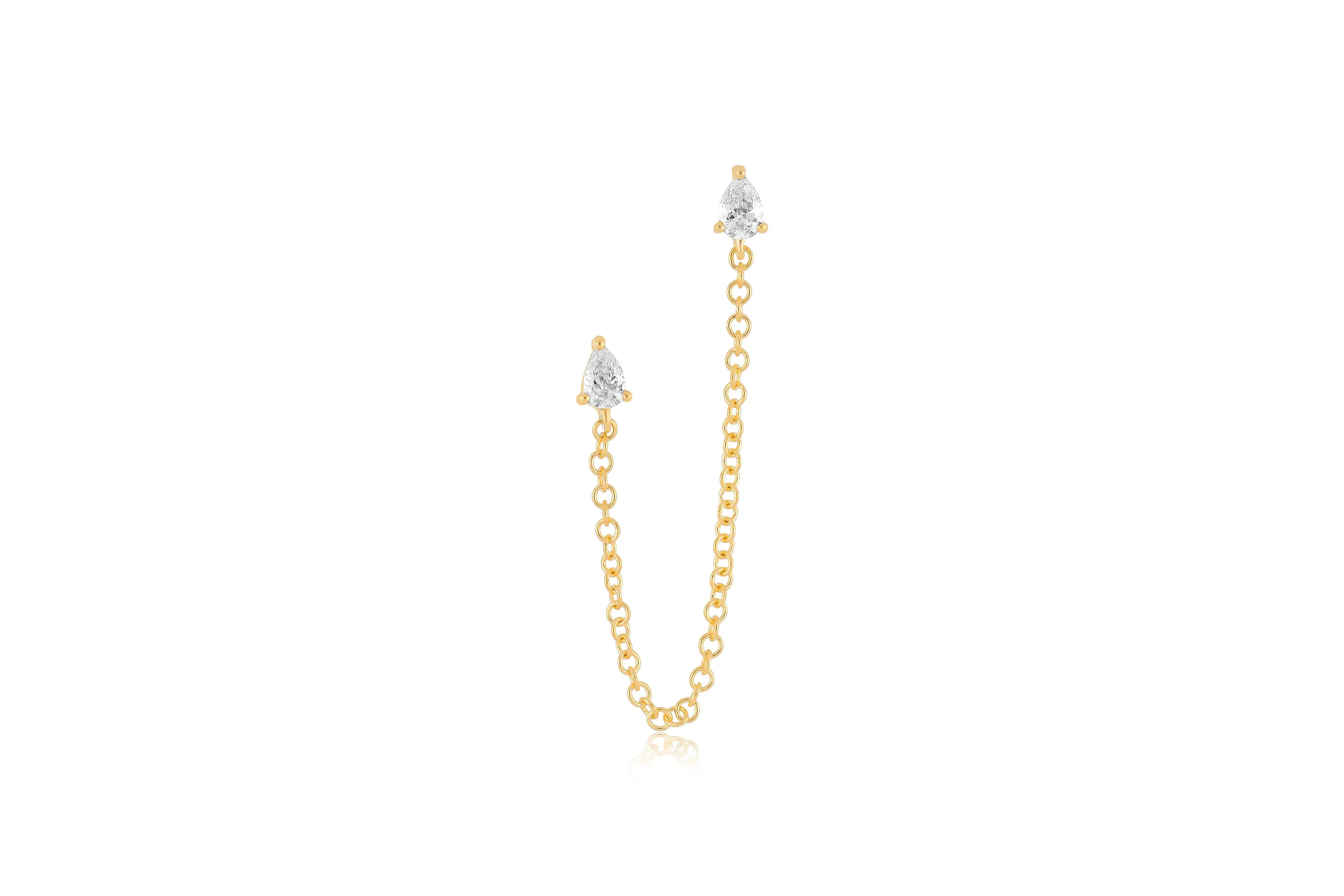 Pear Diamond Chain Double Stud Earring