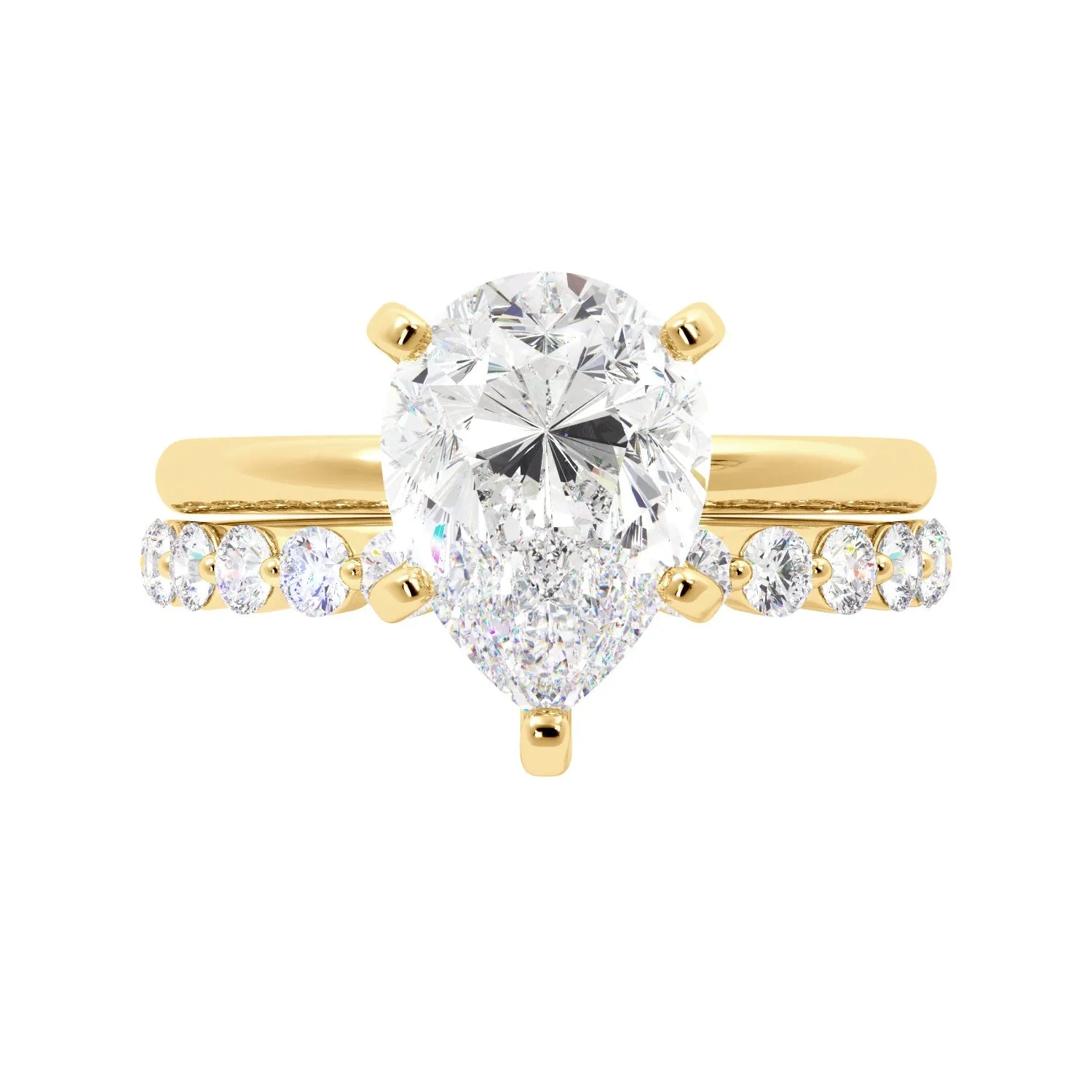 Pear Moissanite Engagement Ring Bubble Band Set
