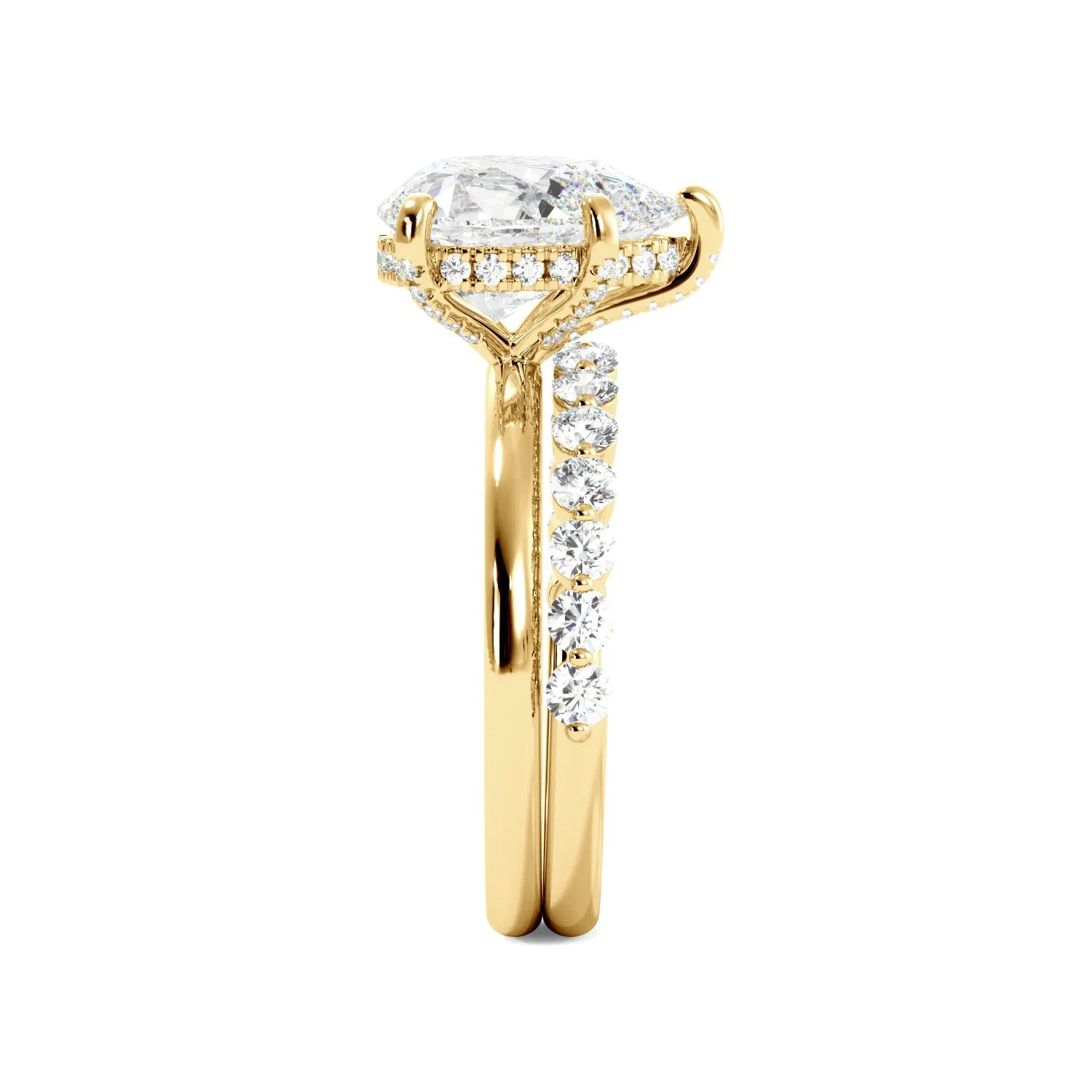 Pear Moissanite Engagement Ring Bubble Band Set