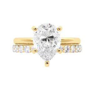 Pear Moissanite Engagement Ring Bubble Band Set