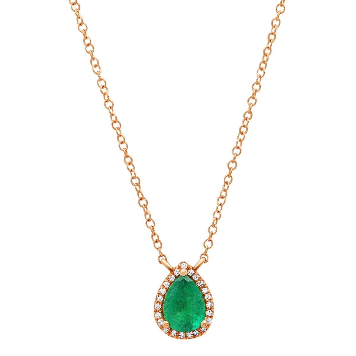 Pear Shape Green Emerald with Pave Diamond Frame Necklace