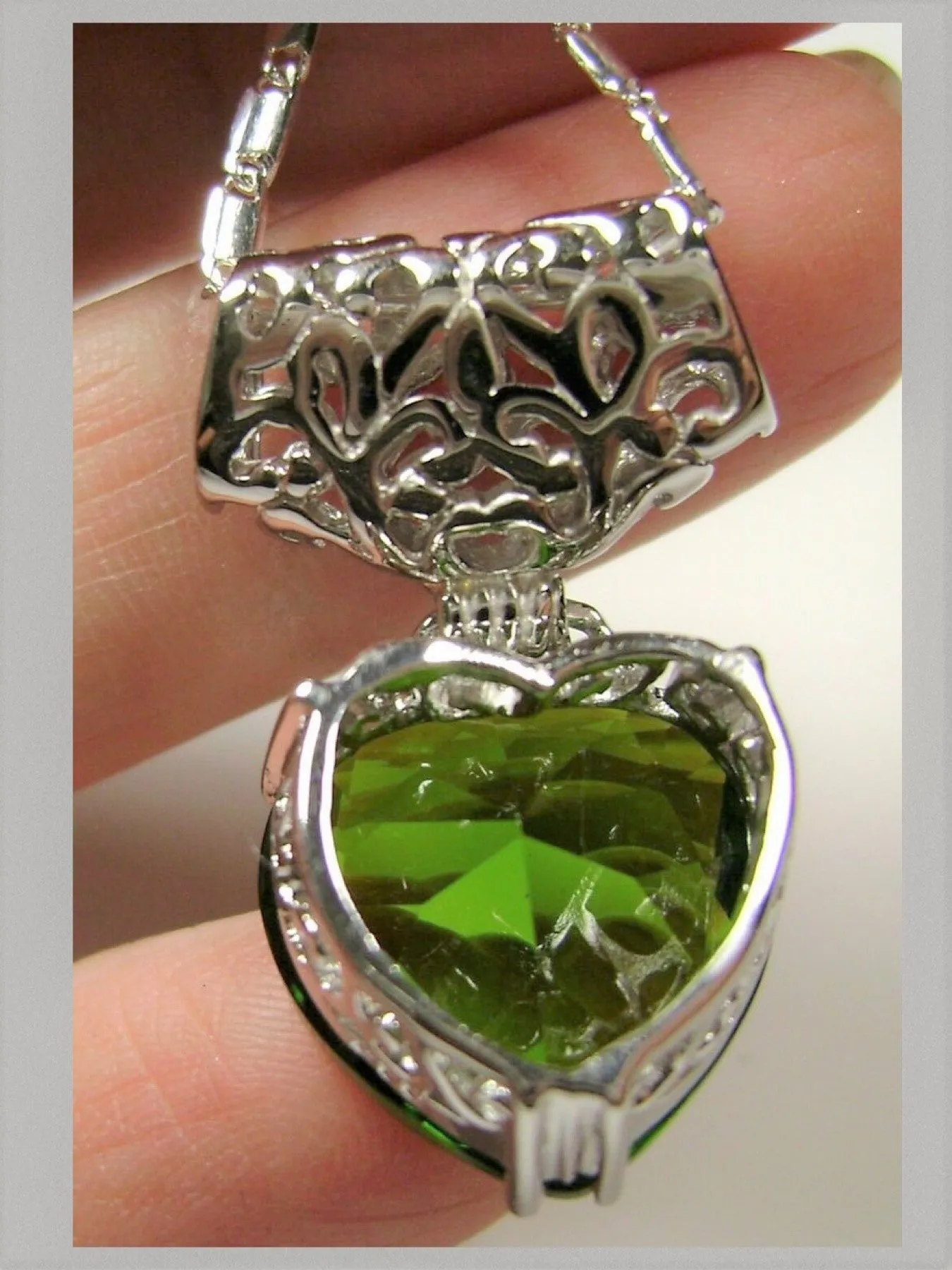 Peridot Pendant, Heart Gem, Art Nouveau Necklace #P38