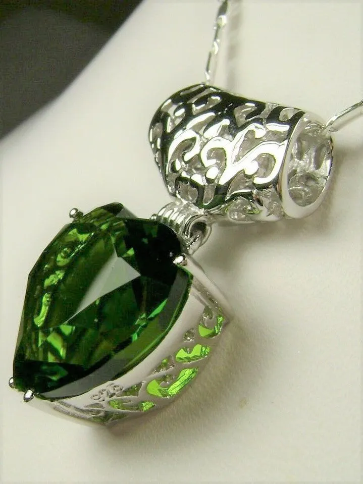 Peridot Pendant, Heart Gem, Art Nouveau Necklace #P38