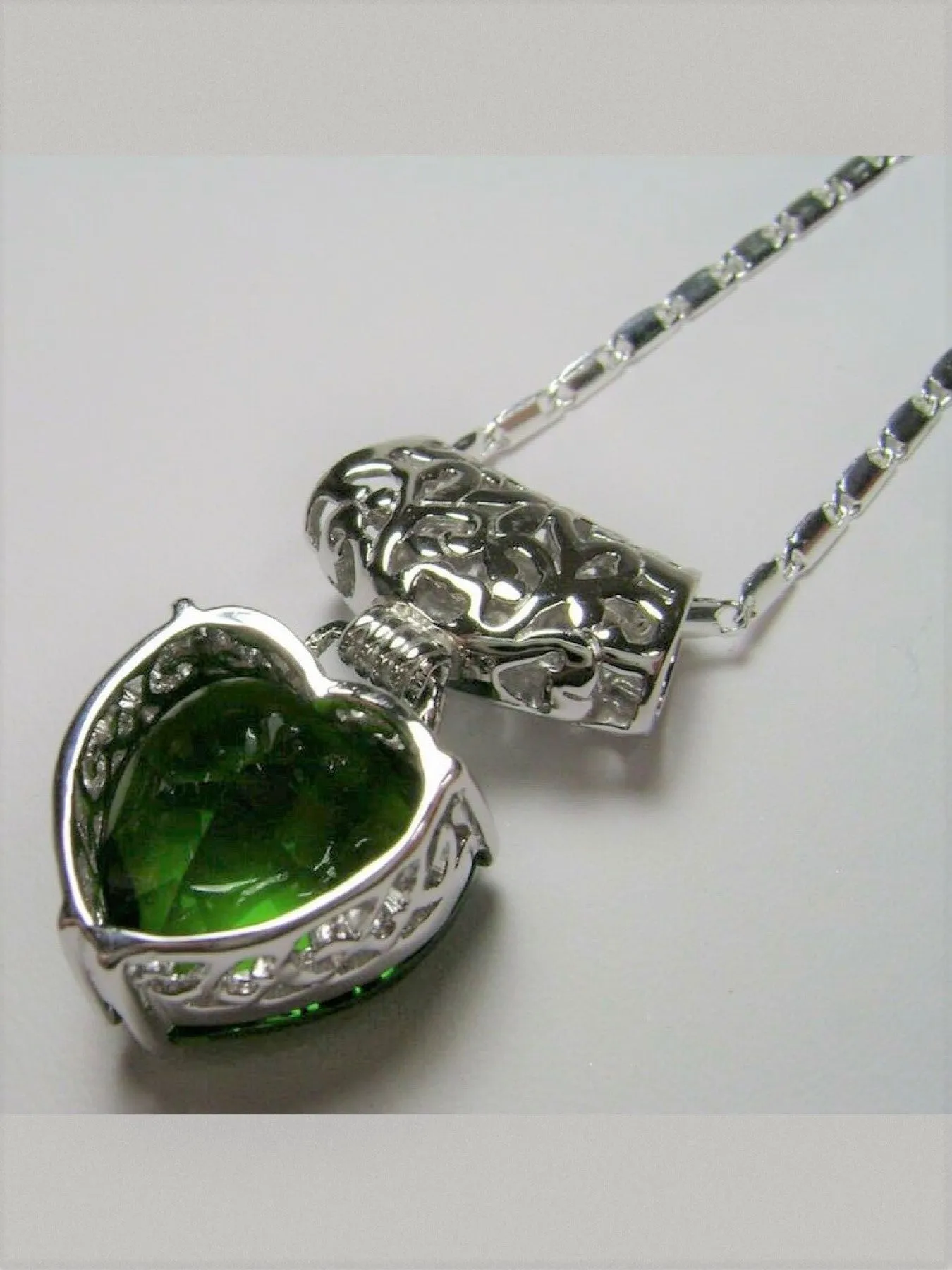 Peridot Pendant, Heart Gem, Art Nouveau Necklace #P38