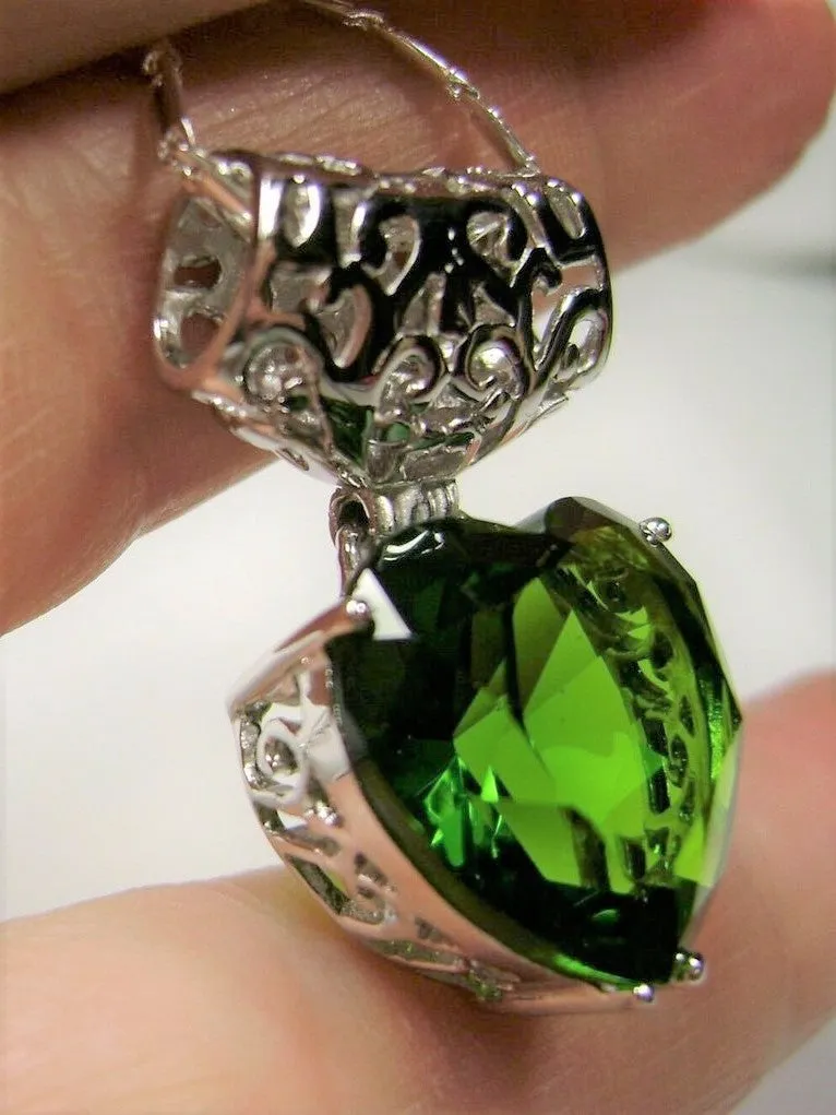 Peridot Pendant, Heart Gem, Art Nouveau Necklace #P38