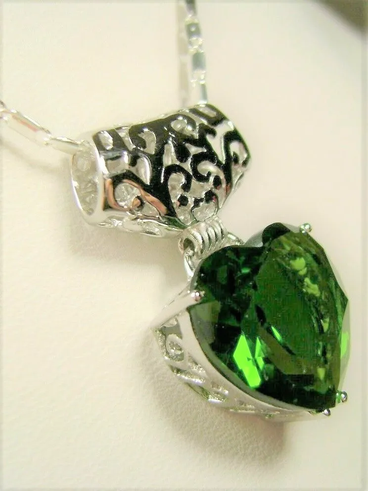 Peridot Pendant, Heart Gem, Art Nouveau Necklace #P38