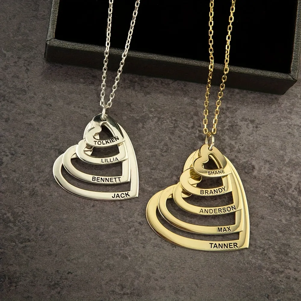 Personalized Engraved Name Necklace Stainless Steel Heart Pendant