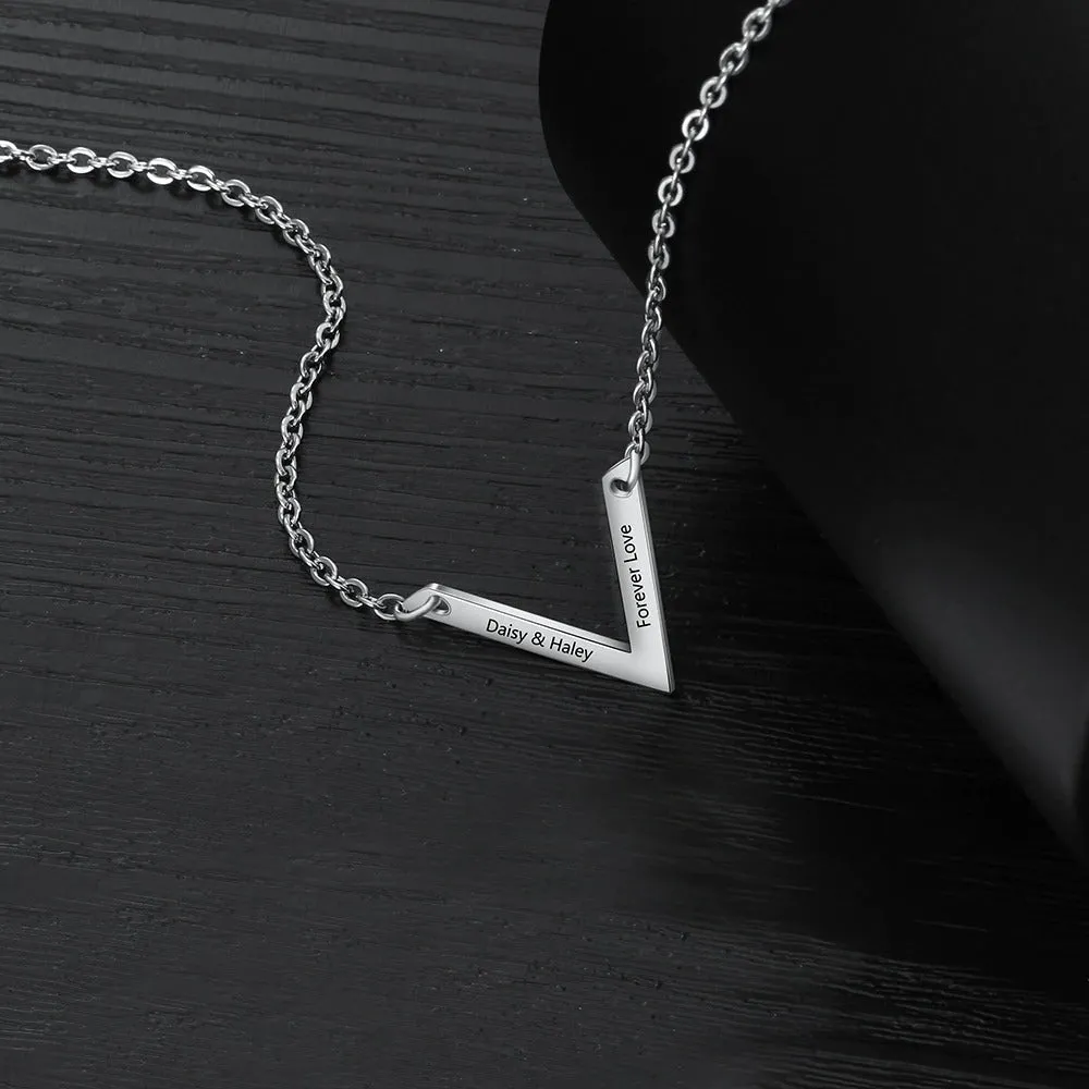Personalized V-shaped 2 Names Engraved Pendant