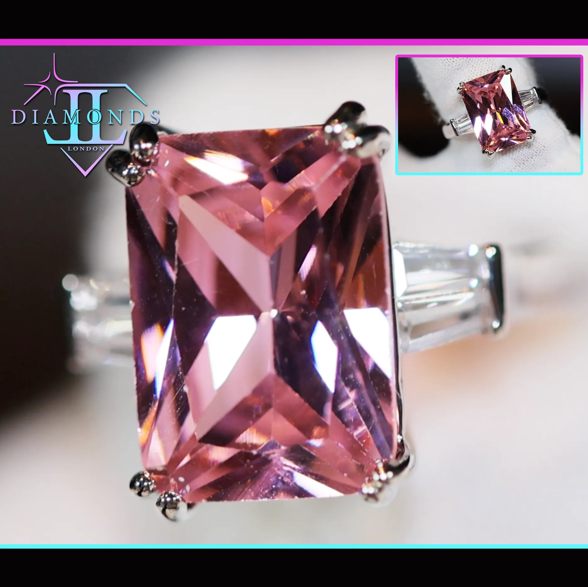 Pink Diamond Ring | Engagement Ring Diamond | Baguette Ring | Emerald Engagement Rings | Big Diamond Ring Womens | Big Carat
