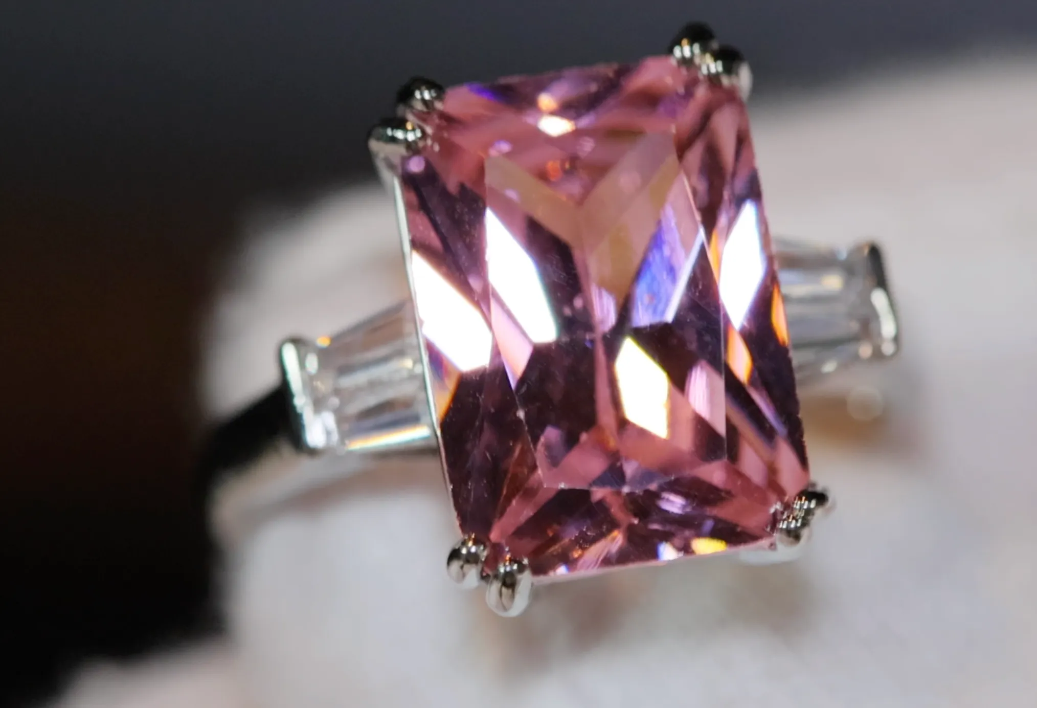 Pink Diamond Ring | Engagement Ring Diamond | Baguette Ring | Emerald Engagement Rings | Big Diamond Ring Womens | Big Carat