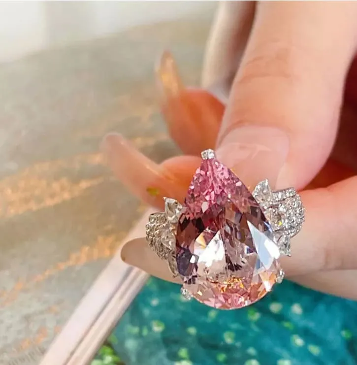 Pink Diamond Ring | Teardrop Ring | Pear Shape Ring | Teardrop Engagement Ring | Tear Drop Ring | Engagement Ring |  Diamond Wedding Ring