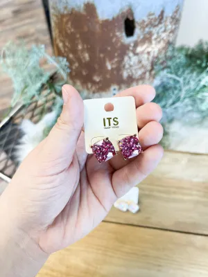 Pink Glitter Diamond Studs