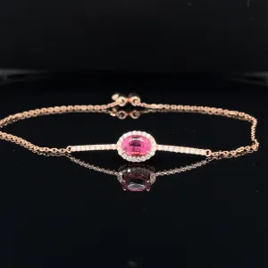 Pink Tourmaline & Diamond 1.23ctw Oval Vintage Halo Bolo Bracelet in 18k Rose Gold - #315 - BRTOM000024