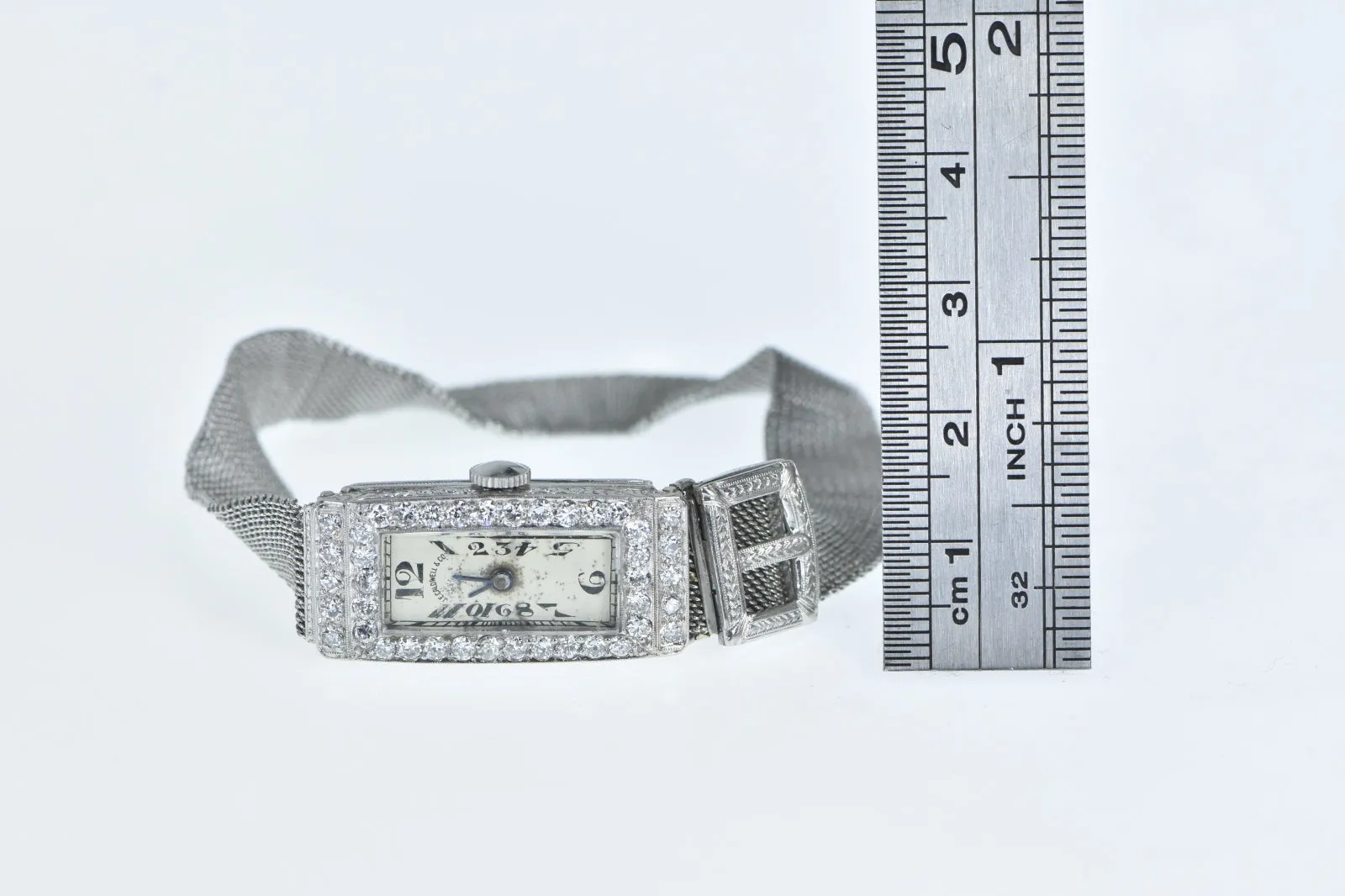 Platinum 1.50 Ctw Art Deco Diamond Mesh Chain Women's Watch
