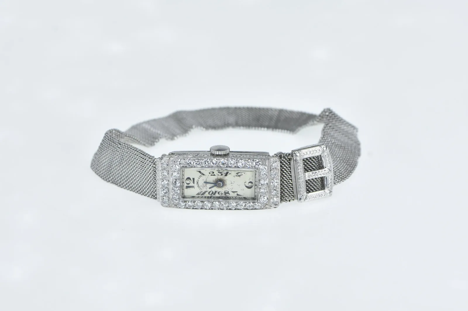 Platinum 1.50 Ctw Art Deco Diamond Mesh Chain Women's Watch