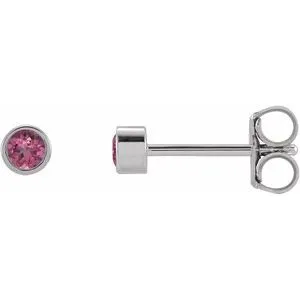Platinum 2 mm Round Natural Pink Tourmaline Micro Bezel Single Stud Earring