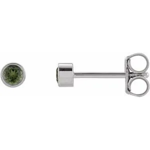 Platinum 2.5 mm Round Natural Green Tourmaline Micro Bezel-Set Earrings