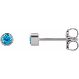 Platinum 2.5 mm Round Natural Swiss Blue Topaz Micro Bezel-Set Earrings