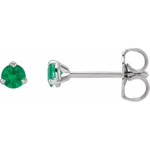 Platinum 3 mm Natural Emerald Earrings