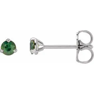Platinum 3 mm Natural Green Sapphire Earrings