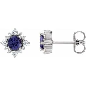 Platinum 3 mm Natural Iolite & 1/6 CTW Natural Diamond Halo-Style Earrings