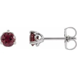 Platinum 3 mm Natural Rhodolite Garnet Cocktail-Style Earrings