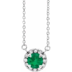 Platinum 6 mm Lab-Grown Emerald & 1/6 CTW Natural Diamond 18" Necklace