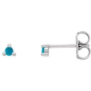 Platinum 6 mm Round Natural Turquoise Earrings