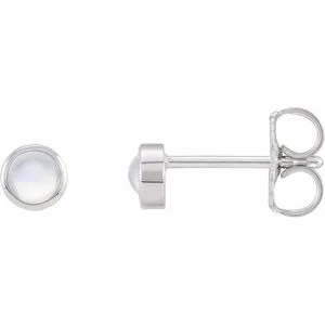Platinum Cabochon Natural Rainbow Moonstone Bezel-Set Solitaire Earrings