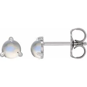 Platinum Cabochon Natural Rainbow Moonstone Stud Earrings