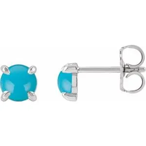 Platinum Cabochon Natural Turquoise 4-Prong Claw Earrings