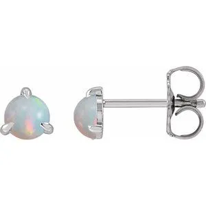 Platinum Cabochon Natural White Opal Stud Earrings