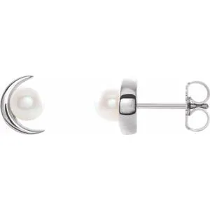 Platinum Cultured White Freshwater Pearl Earrings